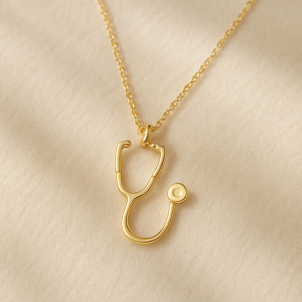 Gold stethoscope pendant necklace